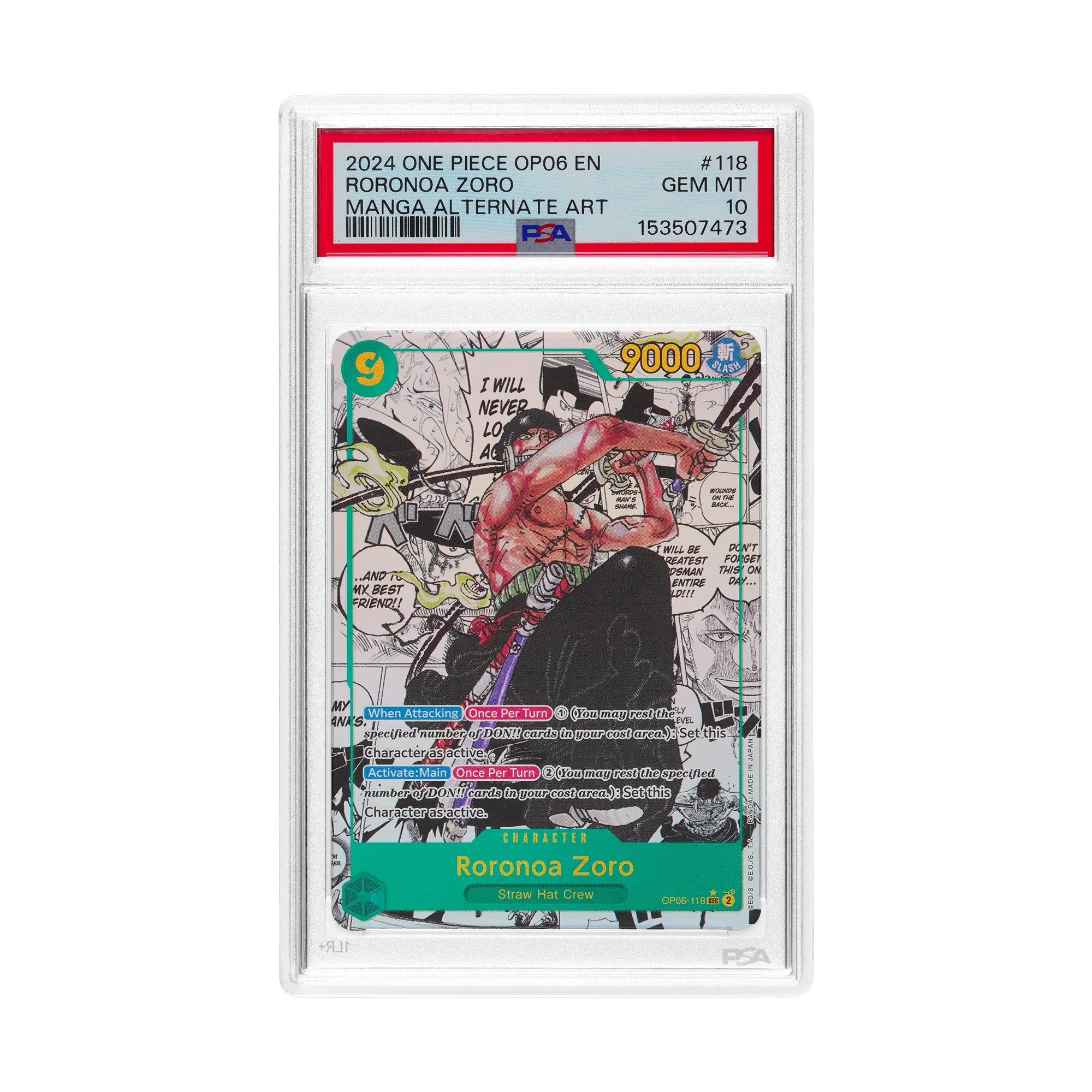 zoro manga rare card One Piece TCG Japanese Roronoa OP06-118 Alternate Art PSA 1 Zapp! Comics Green Cost4 Power5000 Attribute I pulled the One Piece